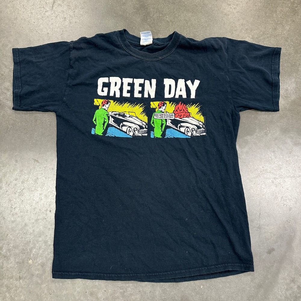 2008 Green Day Comic Strip Car Graphic T-Shirt Black Mens Medium